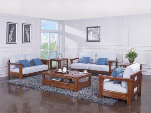 Wholesale High end quality 1+2+3 Solid wood Leisure sofa set by Fabric and density sponge upholstered seat cushion from china suppliers