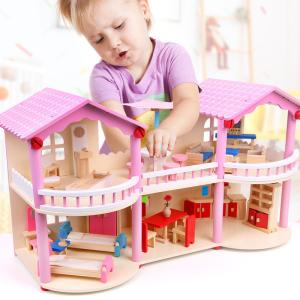 Wholesale 24cm Pink Mini Wooden Doll House Toys Traditional Colored from china suppliers