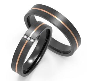 Wholesale Polished Black Titanium Zirconium Couple Ring With Cubic Zirconia Two Tones IP Rose Gold from china suppliers