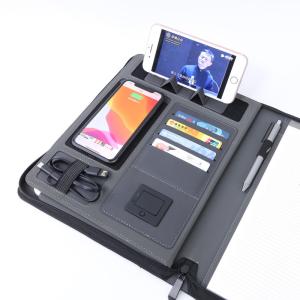 Wholesale Men'S Promotional Leather Laptop Folder Multifunctional Plan Organizer Wireless Charging Briefcase from china suppliers