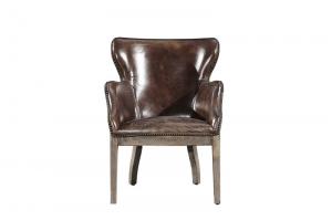 Wholesale Vintage Cigar High Back Leather Armchair Solid Wood Linen Back Exposed Frame from china suppliers