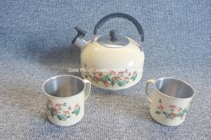 Wholesale Yellow coating customized decal metal steel whistling kettle whistling tea kettle for gas induction cookers from china suppliers