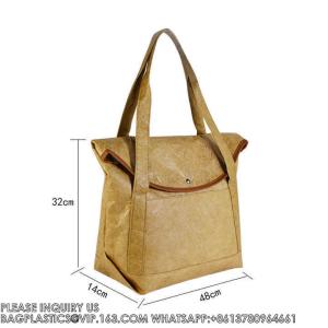 Wholesale OEM Washable Recycled Kraft Dupont Paper Zip Lock Tyvek Tote Bags customised single shoulder tote shopping handbags from china suppliers