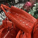 Medium Handfeeling Faux Crocodile Leather Fabric 32x28x15cm Microfiber Red