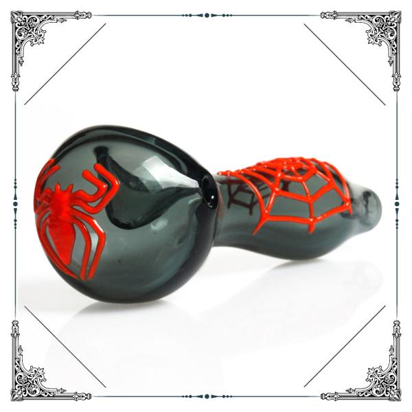 Hand Blown Glass Smoking Pipe Luminous Spider and Web Pipe 10cm