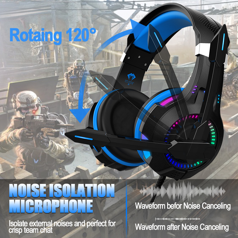 RGB Wired Noise Cancelling PC Gaming Headset 2.2m Cord Length for Gamers