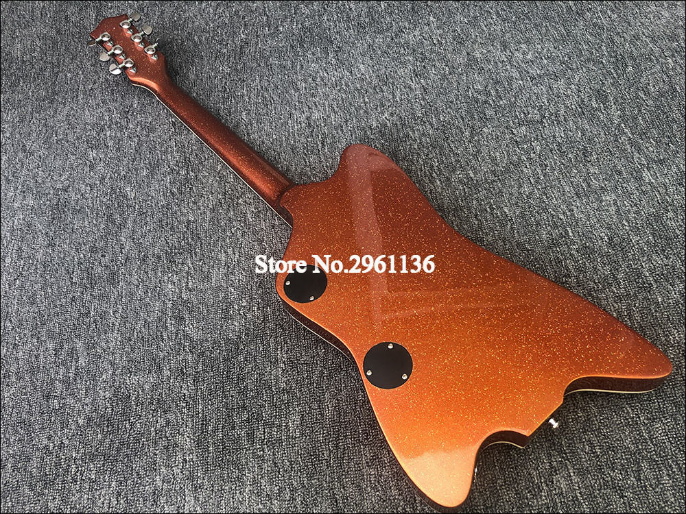 High quality electric guitar with Metallic orange gold dust paint on all parts front and back including fretboard Single