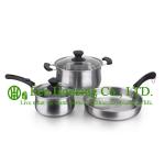 3 pieces stainless steel cooking cookware including fry pan and soup pot and