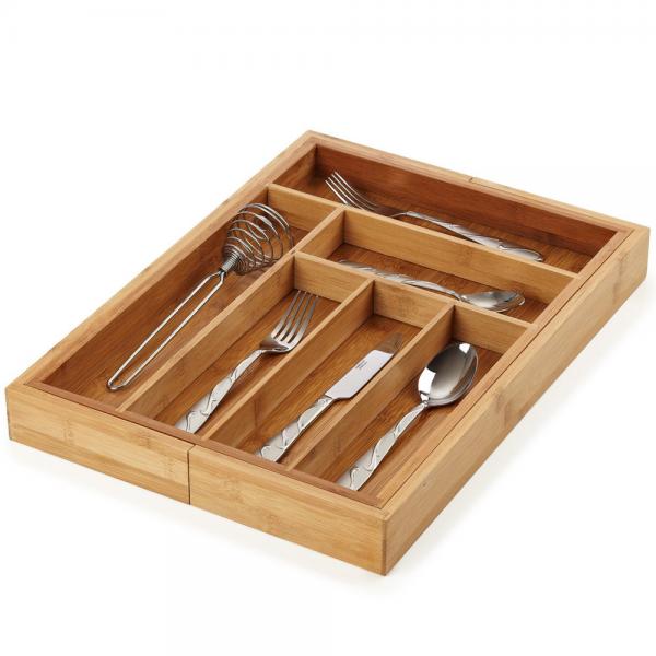 Quality No Plastic Bamboo Kitchen Supplies Utensil Flatware Organizer For Narrow Drawers for sale