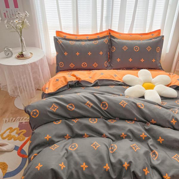 200TC Washed Cotton Luxury Printed Polyester Duvet Cover Bed Sheet Bedding Set