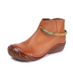 S314 Autumn/Winter Retro Literary Leather Short Boots Ethnic Style Flat Round