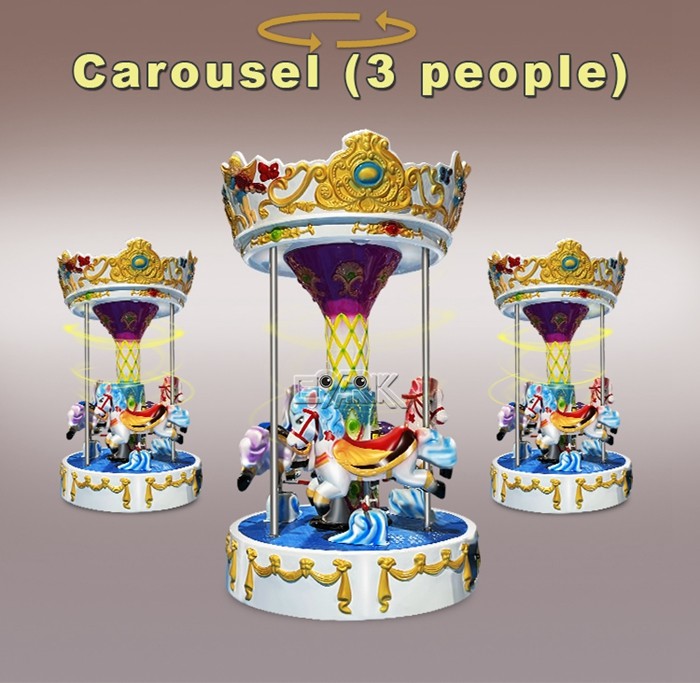 Carousel 3 People Multi-Colored Plastic Kiddy Ride Machine For Kids Above 3 Years Old
