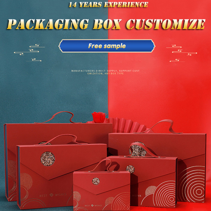 red Folding Cardboard Gift Packaging Box With Portable Handle