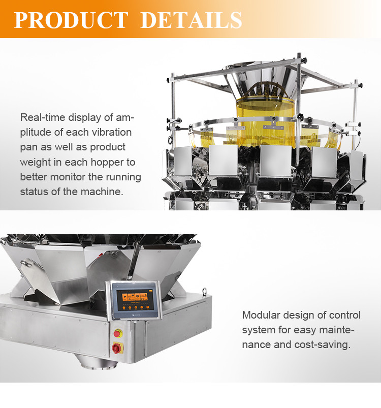14 Head 5.0L 7.5L Multihead Weigher Machine For Green Bean Salad Cabbage Cat Litter