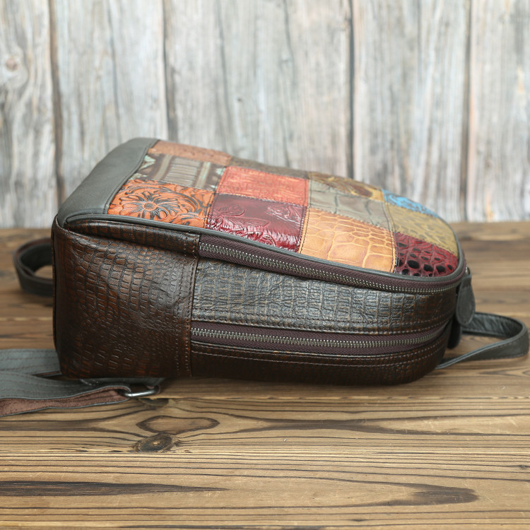 Waterproof Handmade Splicing Mini Small Genuine Leather Backpack Womens