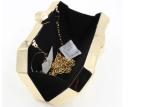 Fashion Lady Shine White And Gold Clutch Bag , Metal Box Purse With Long Chain