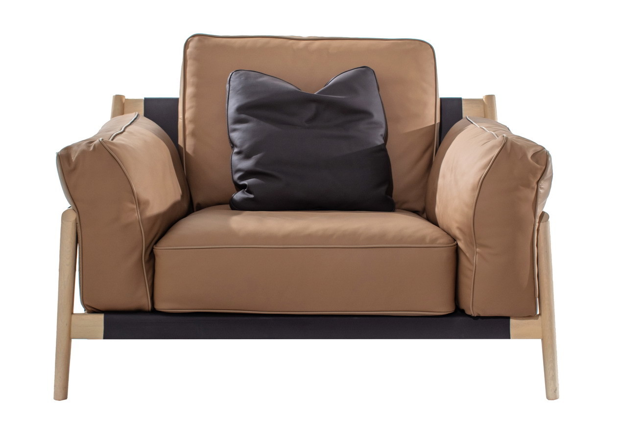 Smooth painting wood frame with Cow leather upholsered sofa in 1+2+3 seating chaise lounge sofa for Luxury reception