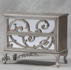 Wholesale Luxury Glass Mirrored Night Stands Curved Flower Antique Silver Finish from china suppliers