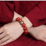 Feng Shui Wealth Bracelet Red Cinnabar Natural Crystal Onyx Relief Reiki Healing