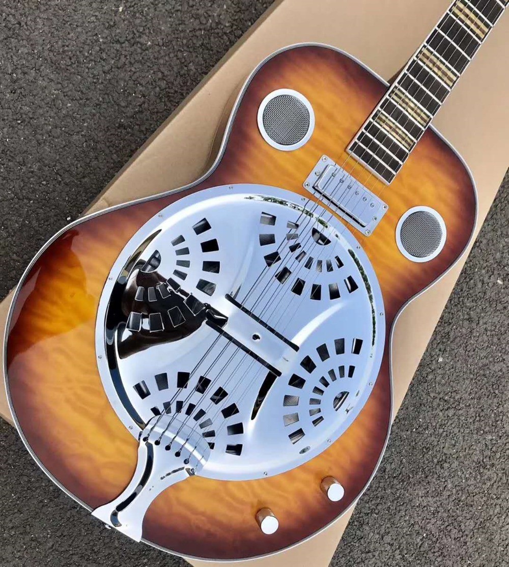 Custom Dobro Guitar with Sunburst Top Super Water Ripple Back Resonator Steel Guitar