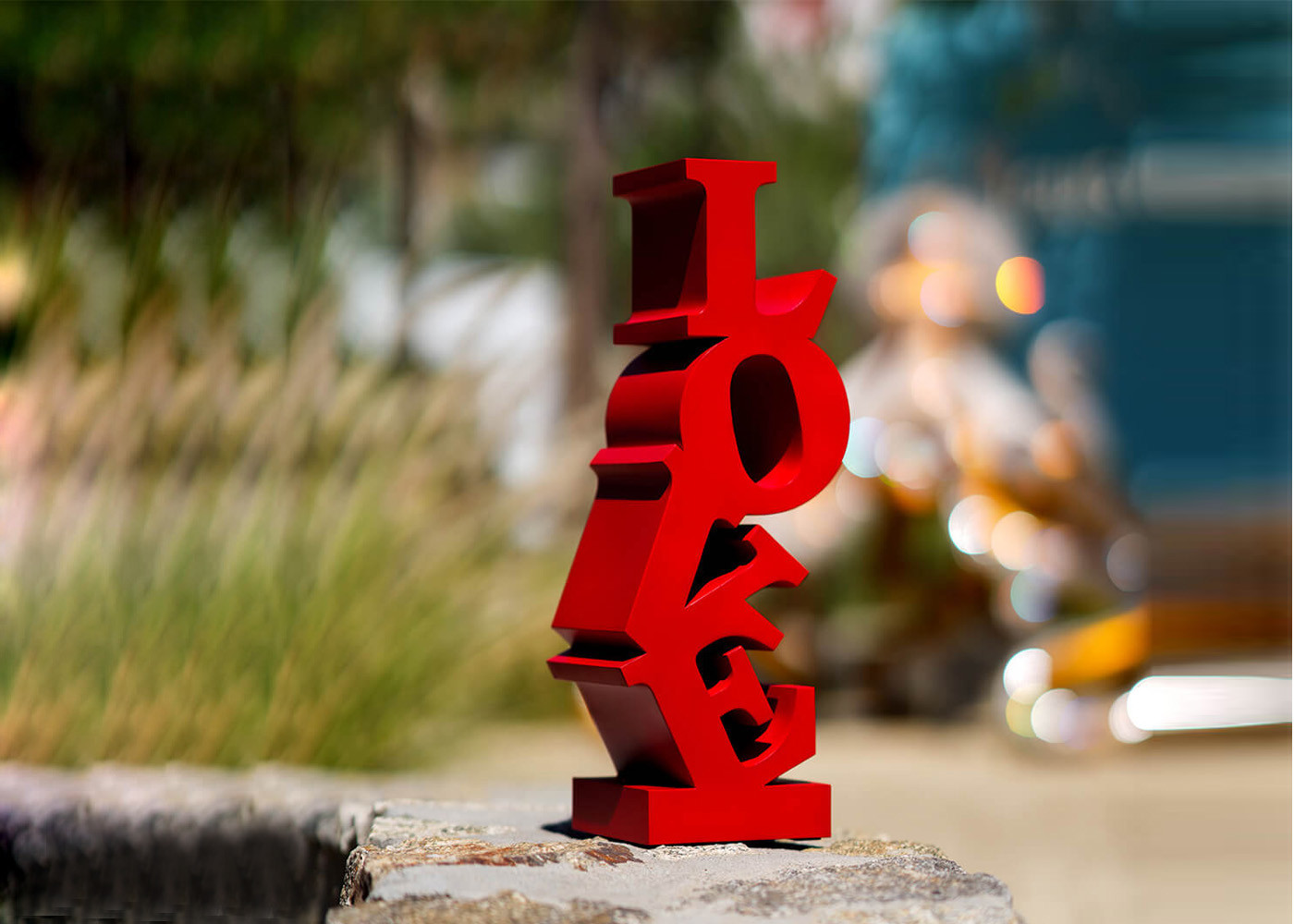 Art Decorative Black & Blue Stainless Steel LOVE Sculpture With Polished Base