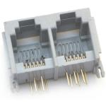 rj11 6p6c ushielded 2 ports connector modular jack right angel through hole gray