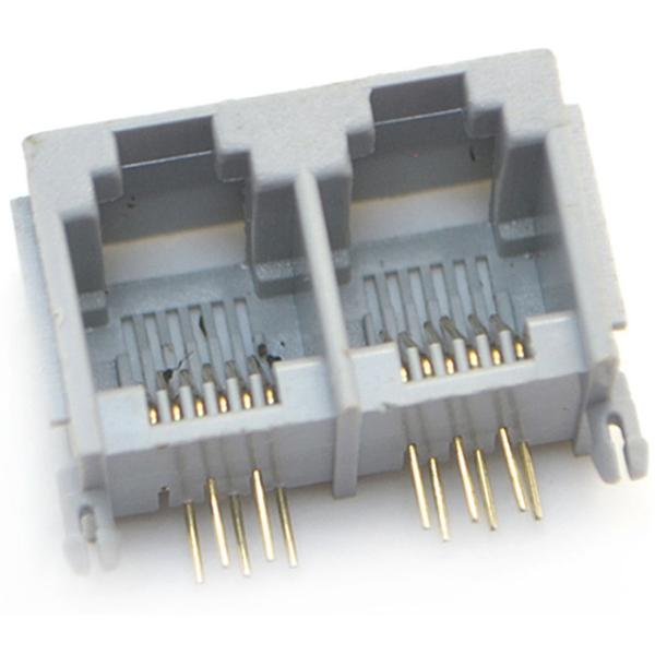 rj11 6p6c ushielded 2 ports connector modular jack right angel through hole gray
