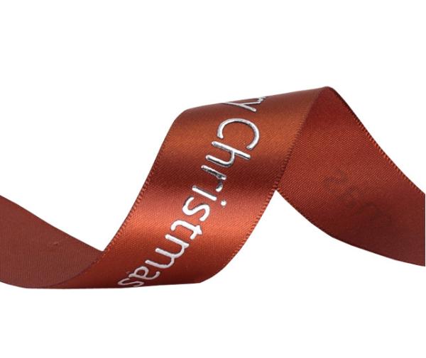 Eco-Friendly Custom Satin Ribbon With Silver Foil Logo Printed Logo Branded