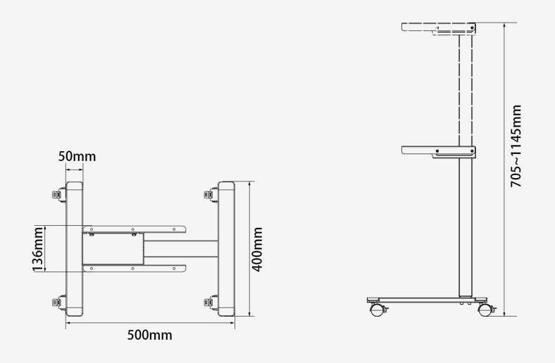 Single Motor Rolling Desk Frame One Reversed Column With 2 Stages Side Table 40KG Max Load