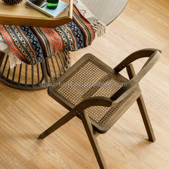 Rustic Style Solid Wood Rattan Folding Chairs for Events Optional Colors and Durable Design