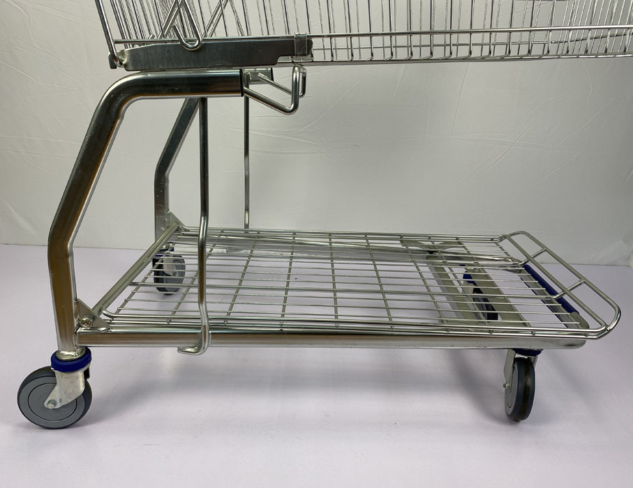 Long Metal Wire Mesh Cage Supermarket Large Grocery Store Handcart With Chassis Wholesale