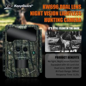 Wholesale KW696 outdoor wildlife hunting camera dual-lens 30MP no-glow trail camera 1080p night vision 512G forest camera infrared from china suppliers