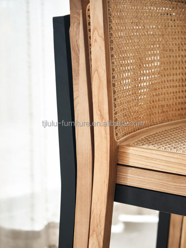 Space Saving Stacking Wood Rattan Dining Chairs Modern Nordic Style for Comfortable Dining