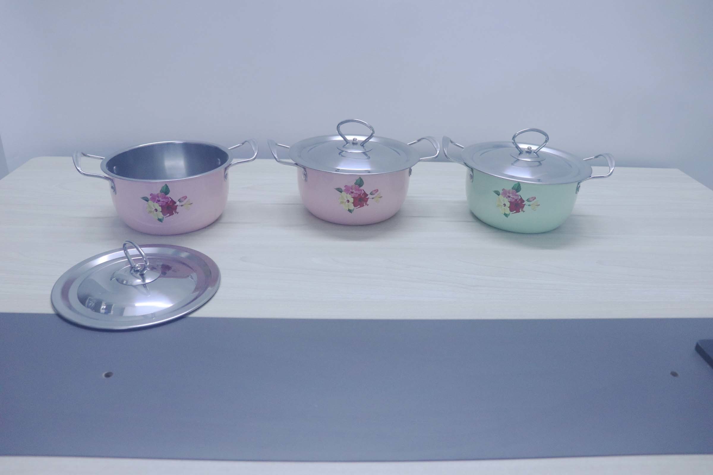 2020 hot sales 16/18/20/22 6pcs stainless steel with color & flowers & cookware sets kitchenwares & 6pcs dish set