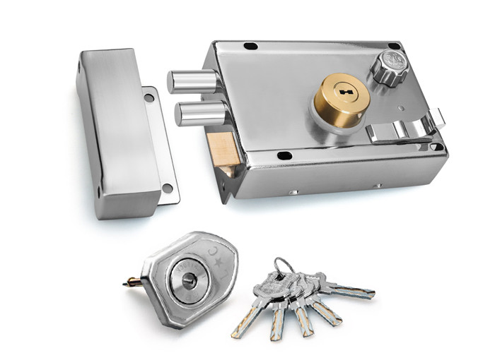 House Security Rim Lock Stainless Steel Door Lock with Two Brass Cylinder Bolt