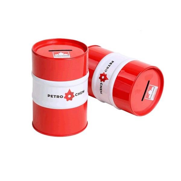 Custom Oil Shaped Children Kids Money Saving Tinplate Round Box New Design Round Tin Coin Bank Small Metal Money Box