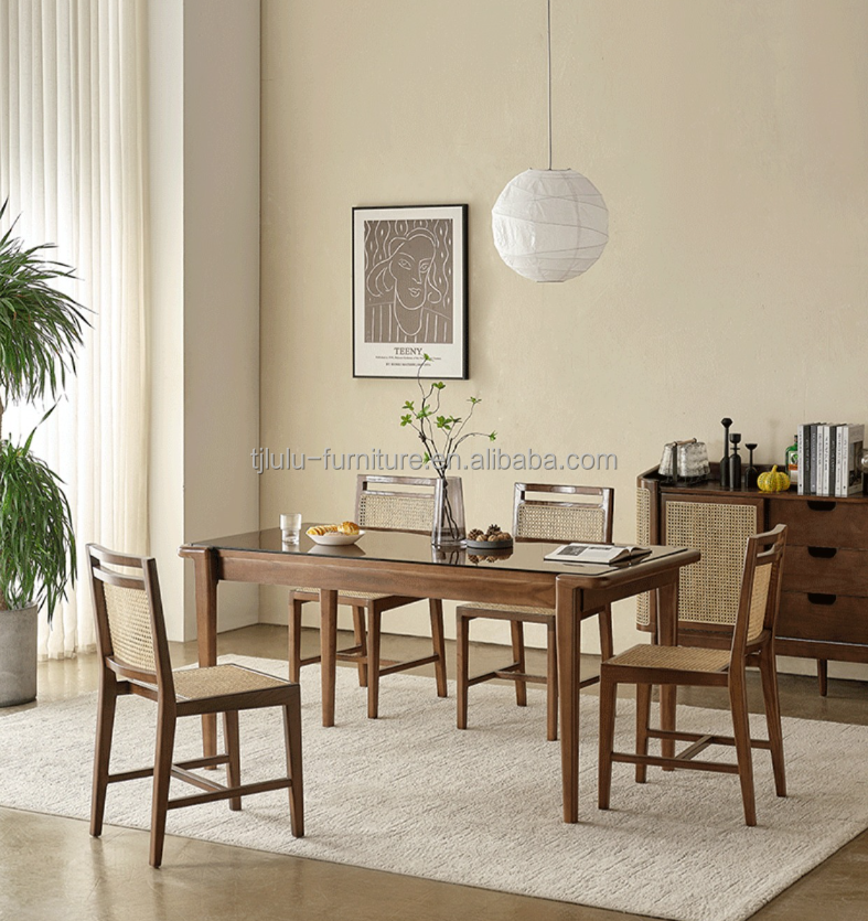 Living Room Furniture Finish Nitrolacquer Solid Wood Dining Chair for Rattan Leisure Design