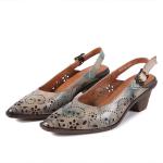 S350 Handmade Gradient Color Leather Square Heel Fashion All-Match Women'S Shoes