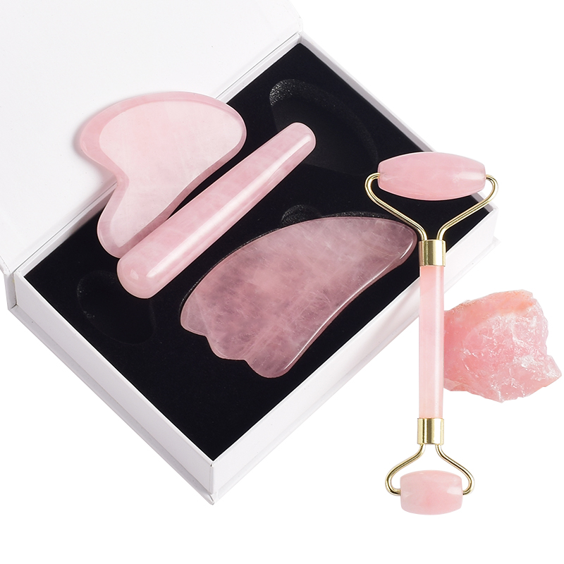 Rose Quartz Facial Massage Double Jade Roller 14.5cm