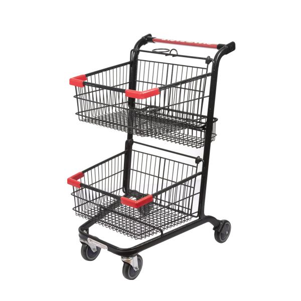 Double Layer Baskets Supermarket Trolley Cart Grocery Store Lightweight Shopping