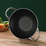 Thickened Kitchen Wok Pan Aluminium Non Stick Coated Double Ear With Steel
