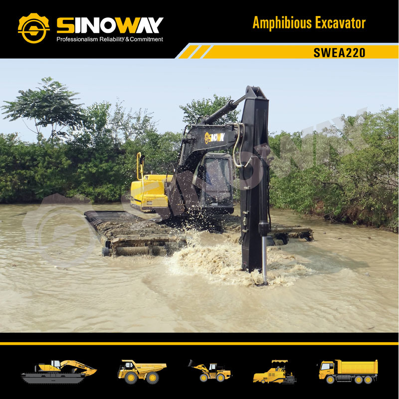 Cat 326D River Dredging Equipment Soft Terrain Backhoe Amphibious Swamp Buggy