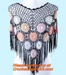 Black Fringed Shawl Wrap Crochet Beaded Scarves with tassel, Handmade, Crocheted