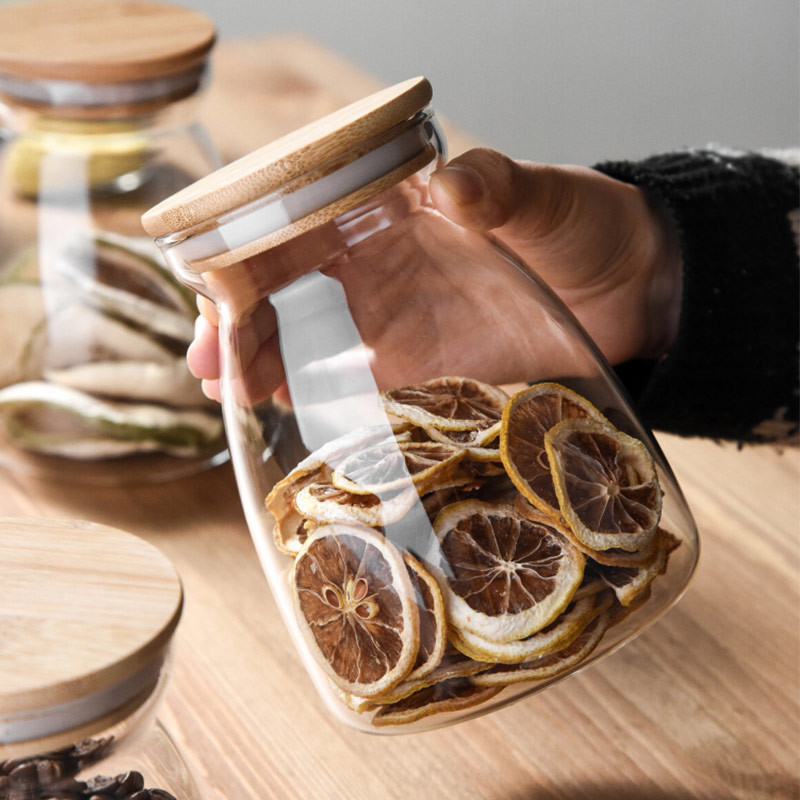 Bamboo Cover 1100ml Borosilicate Wide Mouth Preserving Jars