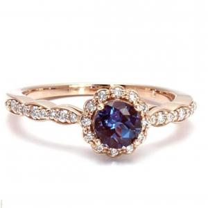 China Women White CZ Alexandrite And Diamond Ring S925 Sterling Silver Rose Gold Plated on sale