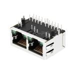 LPJG26805AFNL RJ45 1x2 MagJacks 100/1000 Base-T Tab Down Green/Green Leds