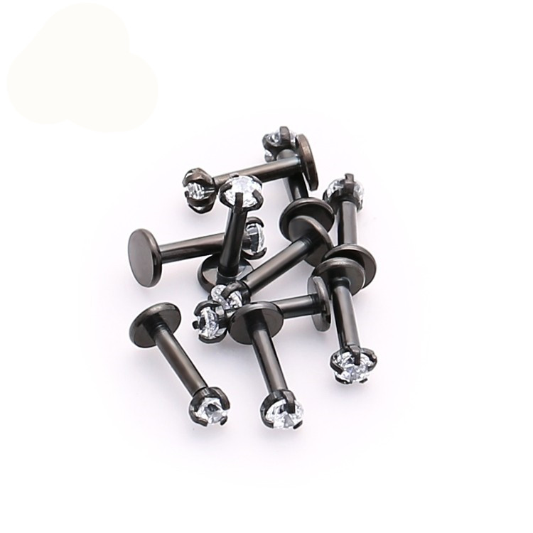 Internally Threaded Labret Piercing Jewelry with Prong Set Gem Top