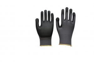 China 15G nylon+spandex liner with nitrile microfoam palm coated;  nitrile dots on the palm of the hand on sale