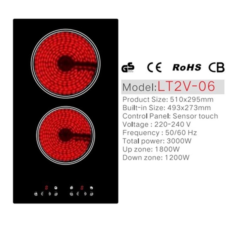 Sensor Touch 60Hz 3000w Two Burner Ceramic Cooktop