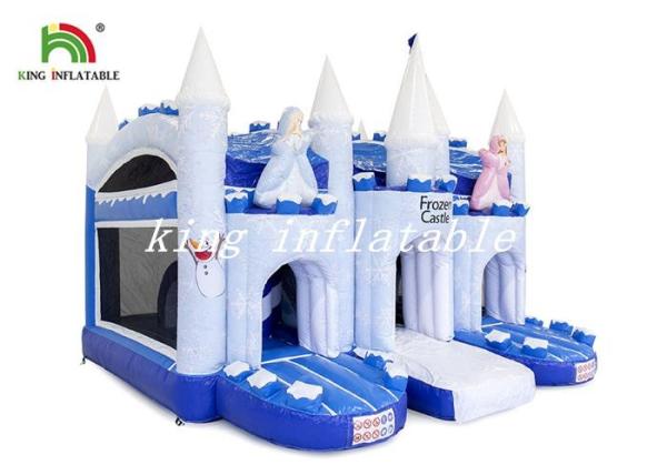 Frozen Castle Blow Up Bouncer Combo Slide Castle Blue / White PVC Tarpaulin